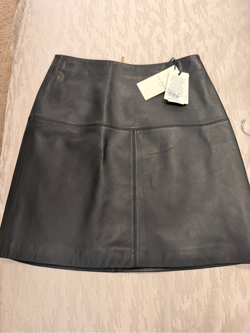 Ted Baker Black Leather A-Line Skirt